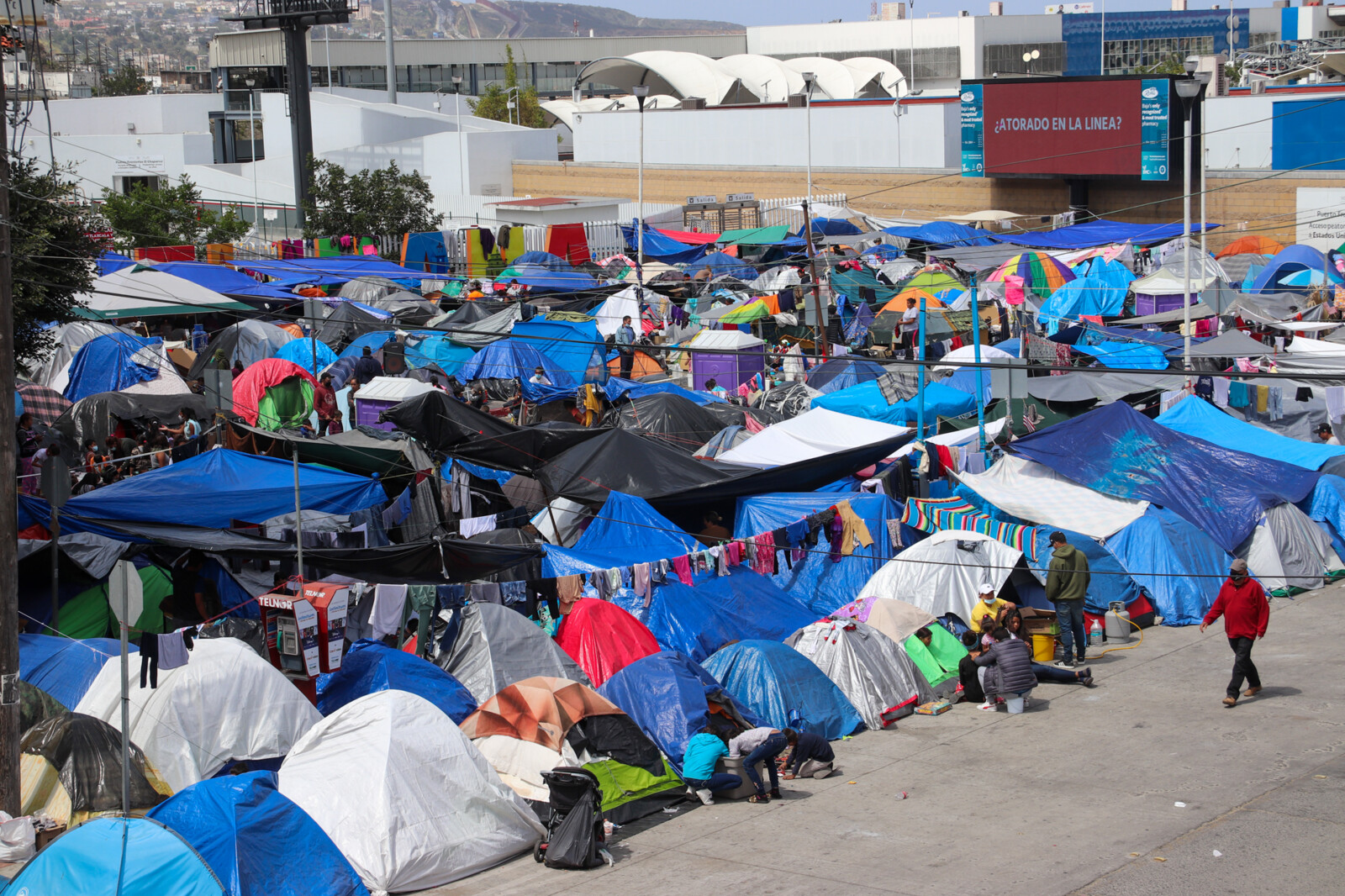 Numerous tents housing migrants at the U.S.-Mexico border